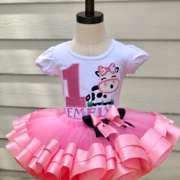 Girl Cow Theme Birthday Outfit cowgirl tutu outfit party photoshoot Fancy, tutu outfit Farm Animal Theme Any Age
