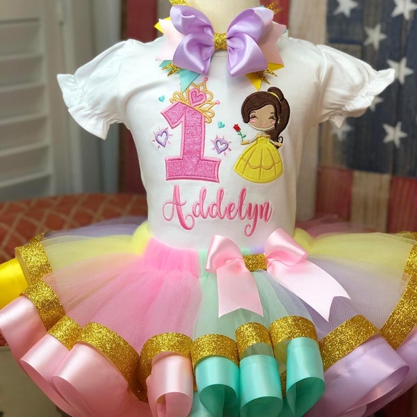 Princess Birthday Outfit - rainbow Tutu Outfit - Girl princess Birthday