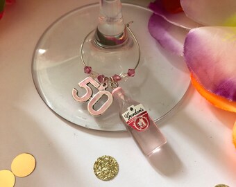 50th Pink Gin Wine Glass Charm