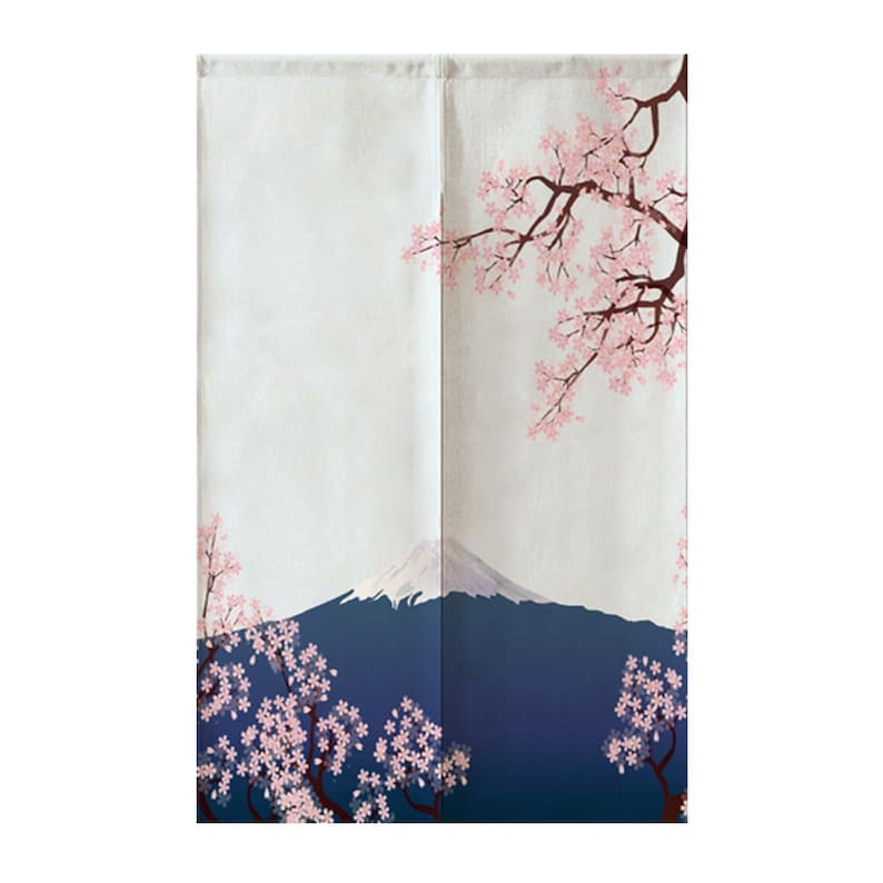Japanischer Noren Türvorhang Blattzweig Design - Baumwollleinen Raumteiler 85x90cm