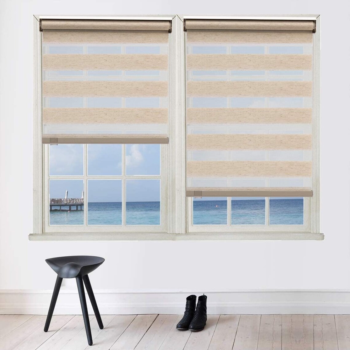 Cordless Zebra Roller Shades Dual Layer Sheer Blinds Window Etsy