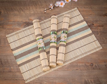 4 Pack Natural Rollup Bamboo Placemats Rectangle Dining Table Oriental Mat Decor 4 Pack Natural Rollup Bamboo Placemats Rectangle Dining Table Oriental Mat Decor