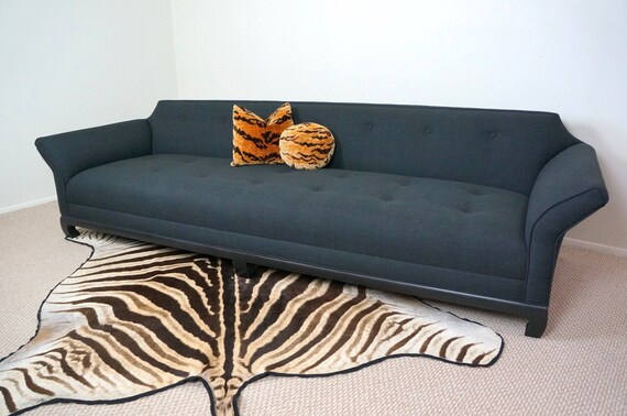 50s 60s Vintage Mid Century Asian Modern Long Black Button Tufted Sofa 1950s 50s 60s Vintage Mid Century Asian Modern Long Black Button Tufted Sofa 1950s