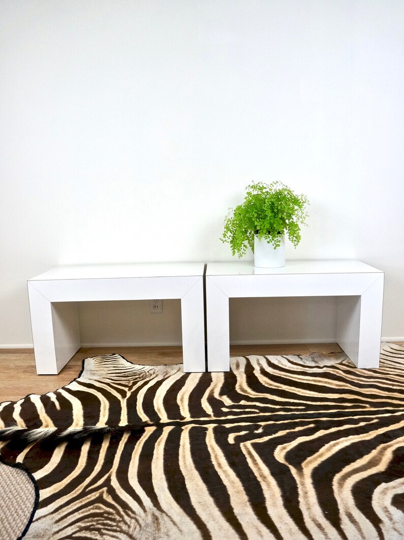 70s Vintage Post Modern Memphis Style White Formica Laminate Pair Of Side Tables 1970s