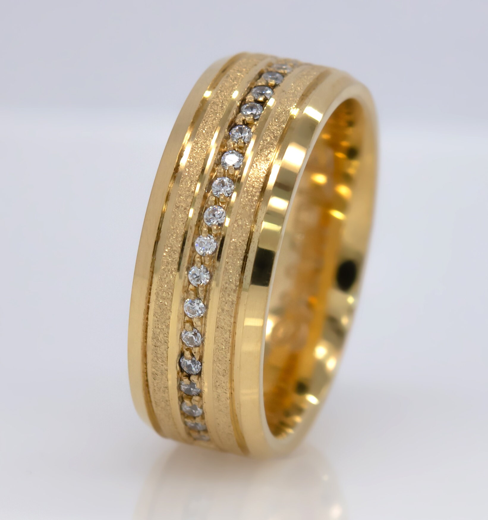 8mm Solid Gold wedding band For Men. 10k 14k 18k. Yellow