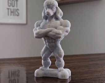 Jacked Poodle Bodybuilder Figurine – 3D Printed Muscle Poodle Statue - Dog Lovers White Elephant Gift