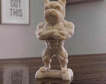 Jacked Yorkshire Terrier Bodybuilder Figurine – 3D Printed Muscle Yorkie Statue-Dog Lovers White Elephant Gift