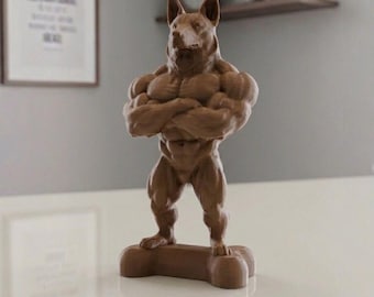 Ultimate Jacked German Shepherd Bodybuilder Figurine – 3D Printed Muscle Dog Statue - Dog Lovers White Elephant Gift