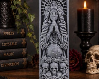 Santa Muerte Statue, Gothic Altar Decor, Holy Death Figurine, Skeleton Goddess Sculpture, Witchy Shrine & Macabre Home Decor Gift