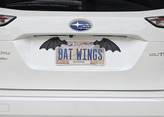 License Plate Bat Wings Decor: Goth Halloween Car Motorcycle Accessory. Universal Fit. Warp Heat Resistant.