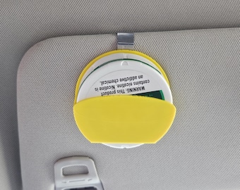 Nicotine SNUS Visor Clip Holster Holder for ZYN cans: Personalized Car Accessory. Customized white elephant gift.