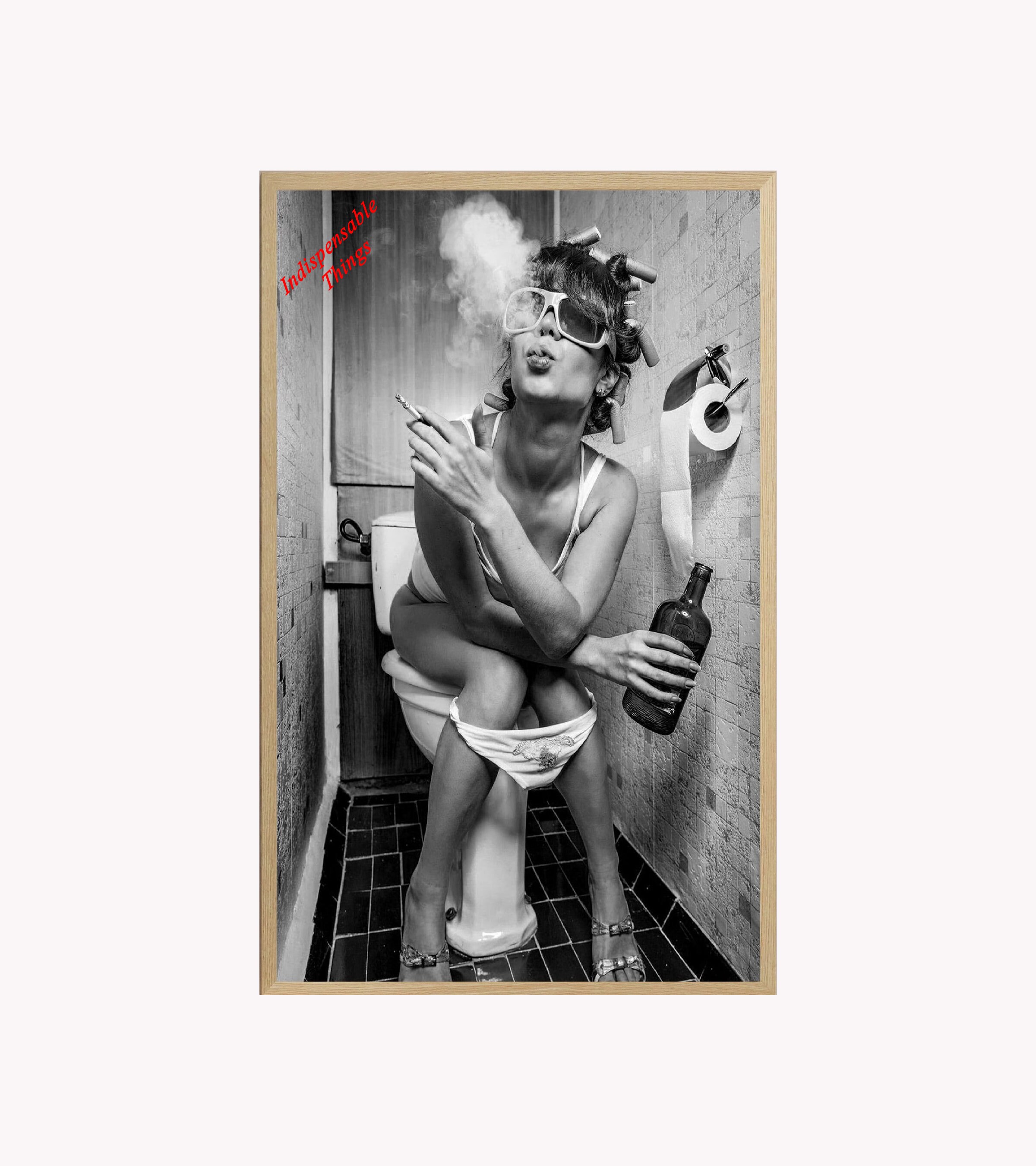 Girl On The Toilet Smoking & Drinking Poster – Modern Wall Art, Multiple Sizes A0-A4