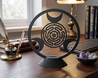 Hecate Wheel Triple Moon Altar Decor Pagan Strophalos Statue, Wiccan Shrine Table Centerpiece, Goddess Hekate Sigil Gift
