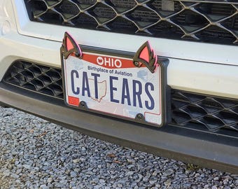 Cat Ear License Plate Topper Attachment | Cute Car Decor Exterior Accessory for Cat Lovers & Furries | Universal Auto Trim