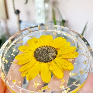 Sunflower resin coaster, Handmade coaster, Pressed flower coaster, Floral resin coaster, Drink coaster, Wedding keepsake gift favors