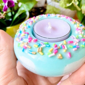 Doughnut tea light holder in Pink Mint Blue color, Resin tea light candle holder with Sprinkles, Housewarming gift, Stand with Ukraine