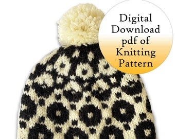 Spot On Hat Knitting Pattern, Colorwork Pom Pomp (Digital Download)