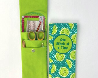 Lime Print Knitting Needle Case: Circular & Double Point Needle Organizer