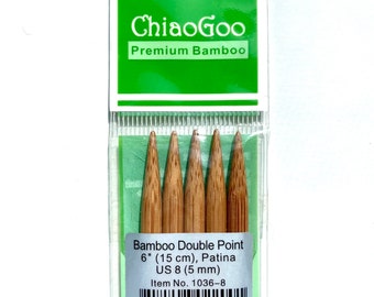 ChiaoGoo Bamboo Double Point Knitting Needles, US Size 8, 6"