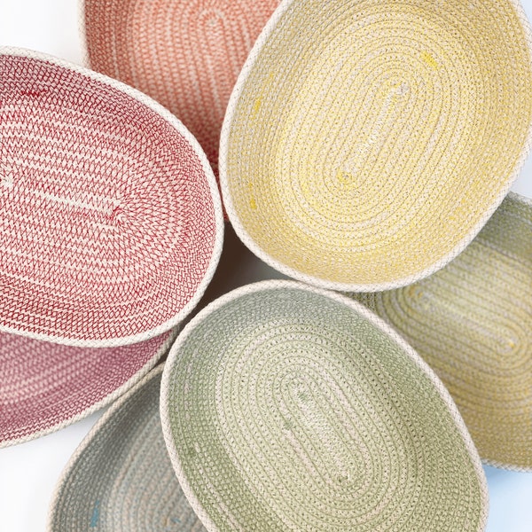 Small storage bowl made of cotton rope. Perfect for storing nail polish, tea, your phone and keys, pens and pencils on your WFH desk & more!