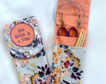 Embroidered Knitting Needle Case: Colorful 3-Pocket Organizer