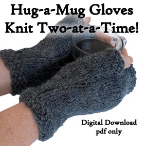 pdf Knitting Pattern for fingerless Gloves, Digital Download with a photo tutorial, learn how to Knit Two-at-a-Time, worsted weight pattern
