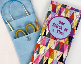 Embroidered Knitting Needle Case: Colorful 3-Pocket Organizer