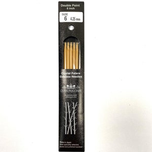 Size US 6 (4.25 mm) set of bamboo double pointed knitting needles, Crystal palace, NEW in original packaging, never opened, 6in long,