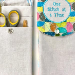Art Deco Knitting needle case with three pockets. Fits circular & DPNs together! Needle keeper also fits scissors, highlighter, crochet hook