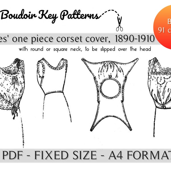 Fixed Size Ladies corset cover PDF pattern, A4 format, Victorian corset cover, Edwardian corset cover, Gibson girl style