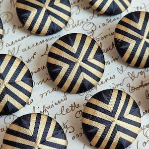 Ready To Ship Set of 10 Black and Pale Gold Historical Handmade Thread Wrapped Buttons, Size 25mm (1")