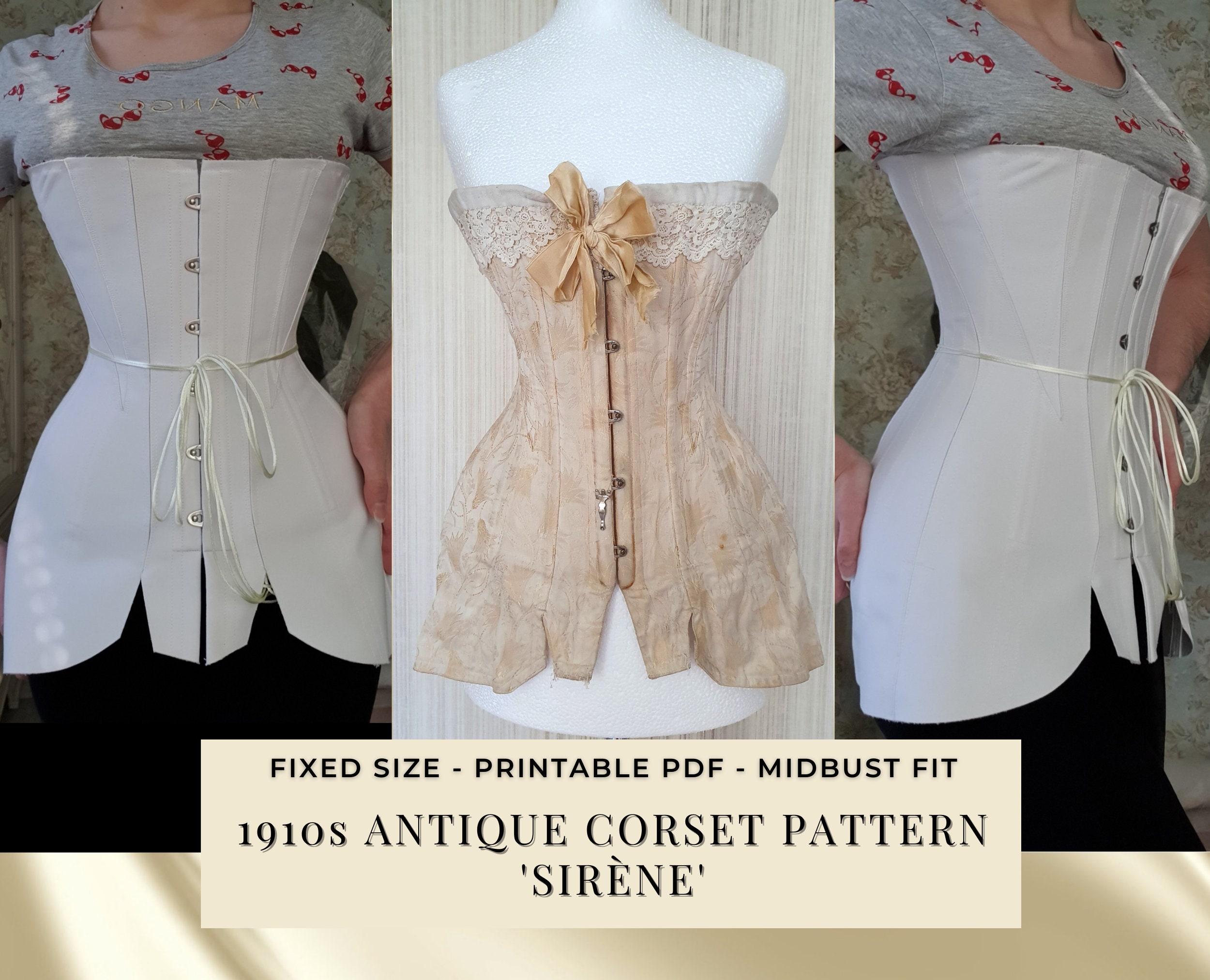 Fixed Size 1910s Edwardian Corset Pattern A La Sirene A4 format, antique  corset pattern