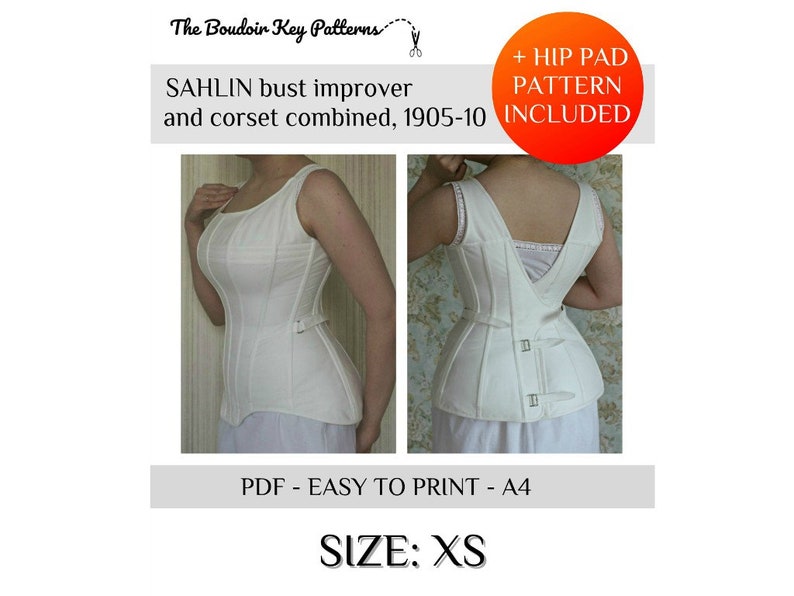 1900s S-bend corset pattern Sahlin corset pattern XS Printable Edwardian Corset Pattern