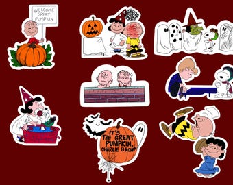 May include: A set of nine Halloween-themed stickers featuring the Peanuts characters. The stickers feature various scenes, including Charlie Brown holding a pumpkin, Snoopy dressed as a ghost, and Lucy dressed as a witch. The stickers are perfect for adding a touch of Peanuts fun to your Halloween decorations.
