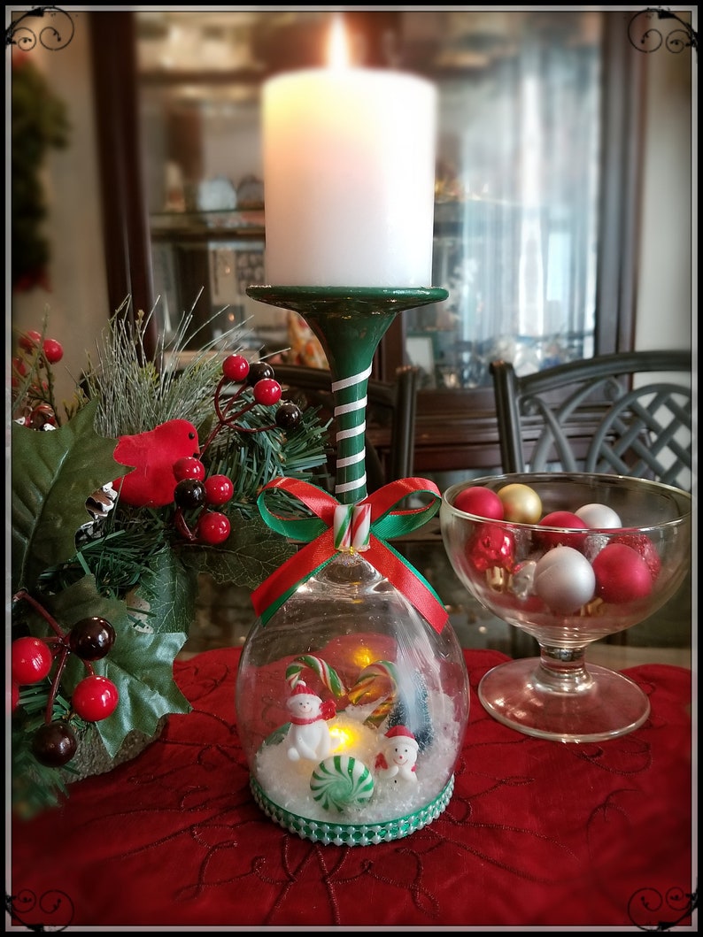Christmas Magic Wine Glass Candle Holder  Snowmen  Snow image 0
