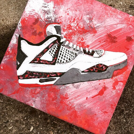 Original acrylic on canvas Jordans Retro 4 painting. 12x12 Etsy