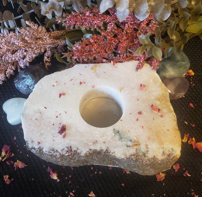 Pink Amethyst Tea Light Holder Pink Amethyst Candle Holder Home Decor Crystal Decor Free Shipping Boho Decor!