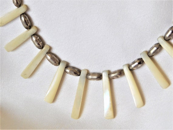 Vintage Silver and Mother of Pearl BoHo Necklace - image 3