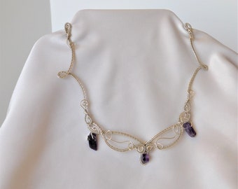 Elf Fairy Fantasy Necklace in Sterling Silver with Amethyst Pendants