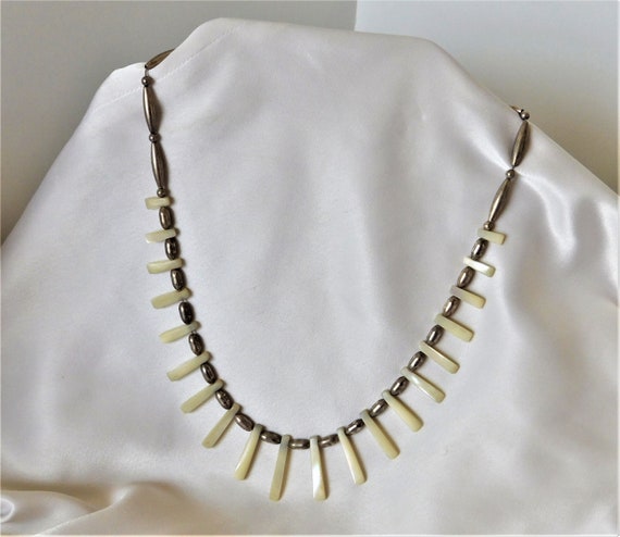 Vintage Silver and Mother of Pearl BoHo Necklace - image 6