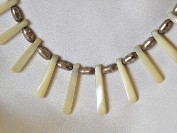 Vintage Silver and Mother of Pearl BoHo Necklace - image 7