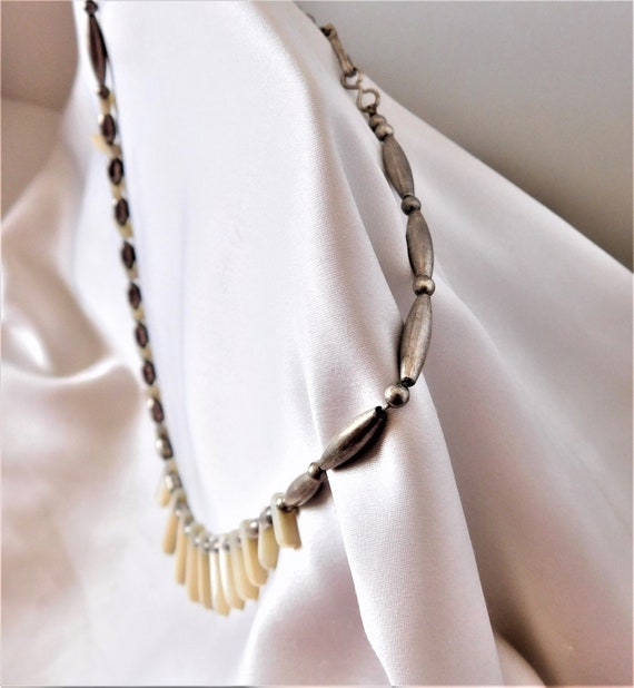 Vintage Silver and Mother of Pearl BoHo Necklace - image 4