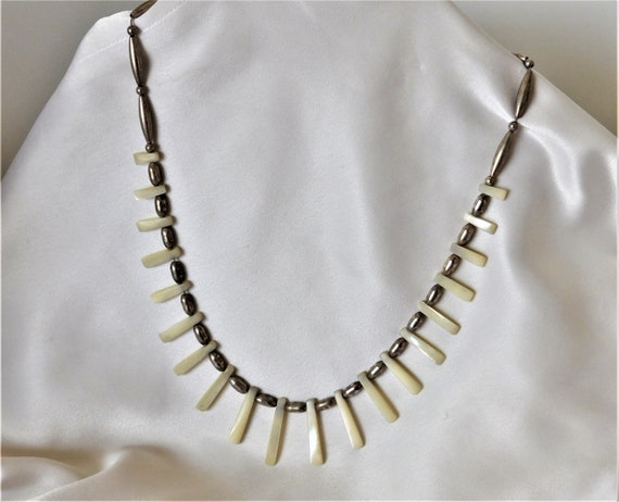 Vintage Silver and Mother of Pearl BoHo Necklace - image 8
