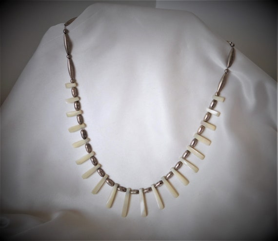 Vintage Silver and Mother of Pearl BoHo Necklace - image 5