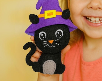 Halloween Black Cat felt sewing  PATTERN PDF  - Halloween easy  felt ornament, plush pattern for beginner, stuffed toy, Halloween garland
