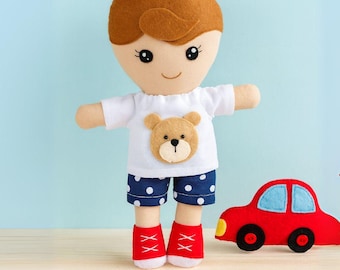 Junge Puppe Nähen Muster PDF – Plüschtier mit Kleidung – DIY Soft Doll Tutorial – Stofftier Nähprojekt – Anfänger Schnittmuster