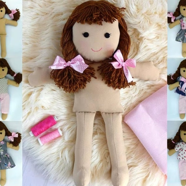 PDF Poupée de chiffon avec patron et tutoriel de couture - poupée en tissu, modèle de poupée de 18 pouces, poupée douce en peluche, poupée à habiller, jouet en tissu