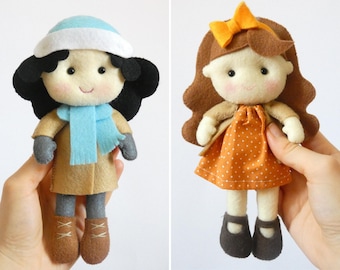 PDF Felt Doll sewing PATTERN - cloth doll pattern, easy fall doll, stuffed fabric doll, dress up doll, rag doll with clothes