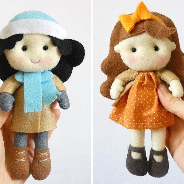 PDF Felt Doll sewing PATTERN - cloth doll pattern, easy fall doll, stuffed fabric doll, dress up doll, rag doll with clothes