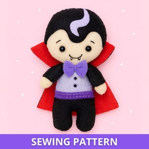 Felt Vampire Sewing Pattern PDF – Halloween Ornament Plush – DIY Hand Sewing Soft Toy Tutorial – Spooky Stuffed Decoration